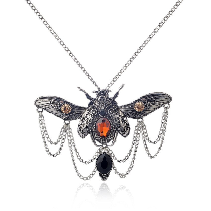 Vintage Beetle Pendant Steampunk Jewelry Necklace