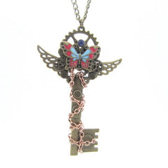 Butterfly Key Wings Steampunk Pendant Necklace