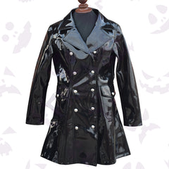 Double-Breasted Military Glossy PVC Coat